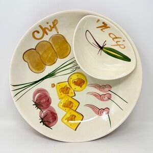 Vintage Los Angeles Pottery Chip and Dip Bowl Tomato Shrimp Potato Graphics
